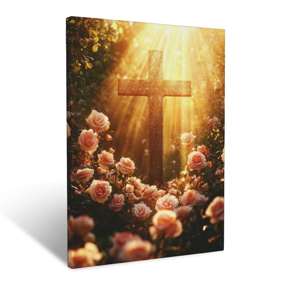 Cross Surrounded By Roses CozyNet Glowing Cross Surrounded By Blooming Roses & Radiant Sunlight ...