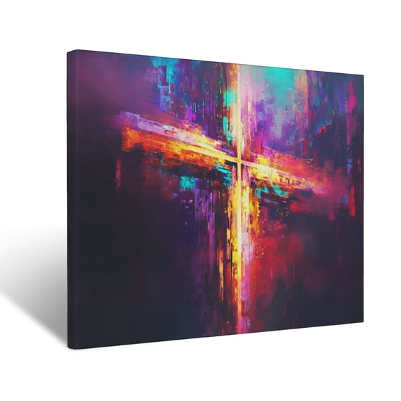 CozyNet Glowing Cross With Vibrant Rays Of Light Shining Through, Surrounded By A Peaceful Aura Wall Art Prints With Frame Canvas Perfect for Living Room & Bedroom, Ready to Hang, Wall Decor 12"x16"