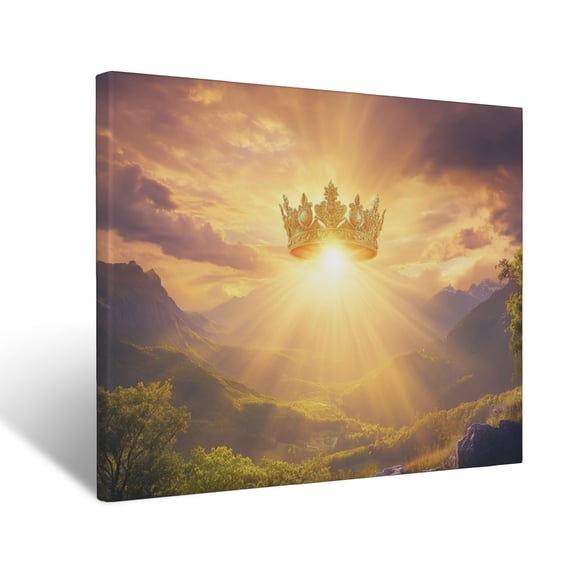 CozyNet Glowing Crown Glowing Above A Serene Valley Vibrant Image Symbolizing Hope, Glory & Divine Bl Wall Art Prints With Frame Canvas Perfect for Living Room & Bedroom, Wall Decor 12"x16"