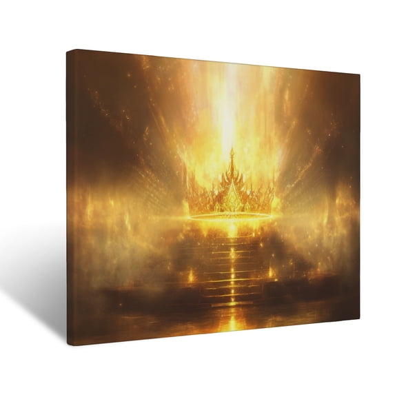 CozyNet Glowing Crown Of Life Resting On A Throne, Surrounded By Heavenly Light & Peace Wall Art Prints With Frame Canvas Perfect for Living Room & Bedroom, Ready to Hang, Wall Decor 12"x16"