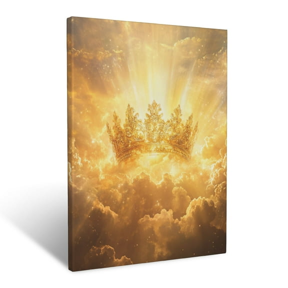 CozyNet Glowing Crown Of Life Surrounded By Radiant Light & Soft Golden Clouds Reward In Heaven Wall Art Prints With Frame Canvas Perfect for Living Room & Bedroom, Ready to Hang, Wall Decor 12"x16"