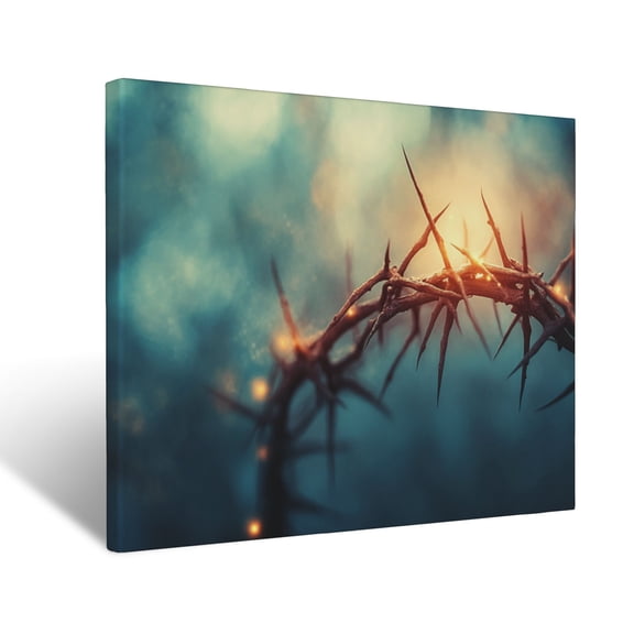 CozyNet Glowing Crown Of Thorns In Soft Light Symbolizing Christ Sacrifice, Redemption & Grace Wall Art Prints With Frame Canvas Perfect for Living Room & Bedroom, Ready to Hang, Wall Decor 12"x16"