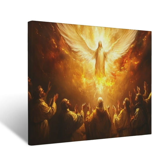 CozyNet Glowing Depiction Of Pentecost With Fire Descending From The Heavens Wall Art Prints With Frame Canvas Perfect for Living Room & Bedroom, Ready to Hang, Wall Decor 12"x16"