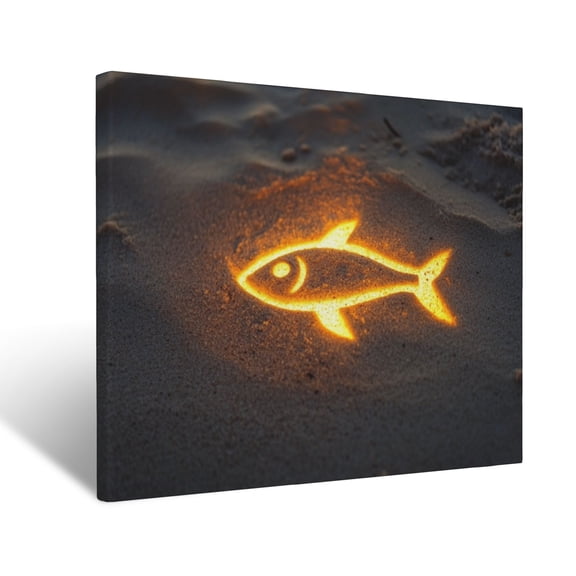 CozyNet Glowing Fish Symbol Carved In The Sand Simple Yet Profound Image Of Faith & Divine Connection Wall Art Prints With Frame Canvas Perfect for Living Room & Bedroom, Wall Decor 12"x16"
