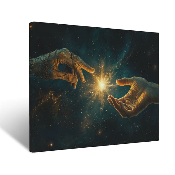 CozyNet Glowing Hands Reaching Toward A Shining Star, Symbolizing Faith, Hope, And Divine Love Wall Art Prints With Frame Canvas Perfect for Living Room & Bedroom, Ready to Hang, Wall Decor 12"x16"