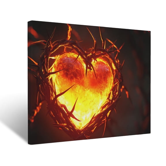 CozyNet Glowing Heart Surrounded By Thorns Radiant Image Symbolizing Sacrifice, Redemption & Divine L Wall Art Prints With Frame Canvas Perfect for Living Room & Bedroom, Wall Decor 12"x16"