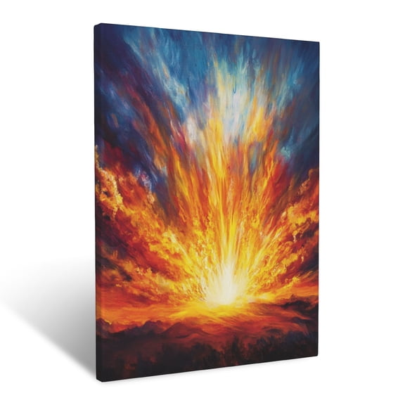 CozyNet Glowing Holy Spirit Depicted As Flames, Vibrant Rays Emanating Against A Dark Sky Wall Art Prints With Frame Canvas Perfect for Living Room & Bedroom, Ready to Hang, Wall Decor 12"x16"