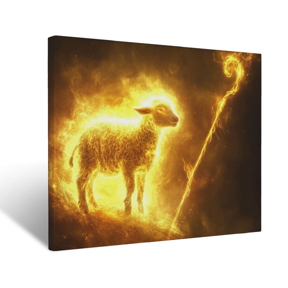 CozyNet Glowing Lamb Glowing Beside A Radiant Shepherd Crook Peaceful Image Symbolizing Care & Divi Wall Art Prints With Frame Canvas Perfect for Living Room & Bedroom, Wall Decor 12"x16"