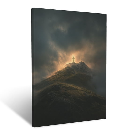 CozyNet Glowing Light Breaking Through Stormy Clouds Onto A Cross On A Tranquil Hilltop Symbol Of Fai Wall Art Prints With Frame Canvas Perfect for Living Room & Bedroom, Wall Decor 16"x20"