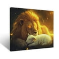 thumbnail image 1 of CozyNet Glowing Lion & Lamb Lying Peacefully Together, Symbolizing Divine Strength & Harmony Wall Art Prints With Frame Canvas Perfect for Living Room & Bedroom, Ready to Hang, Wall Decor 16"x20", 1 of 10