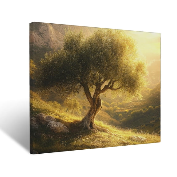CozyNet Glowing Olive Tree Glowing In A Serene Valley Peaceful Image Symbolizing Peace, Faith & Etern Wall Art Prints With Frame Canvas Perfect for Living Room & Bedroom, Wall Decor 12"x16"