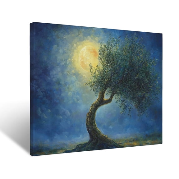CozyNet Glowing Olive Tree In Soft Moonlight Peaceful Scene Symbolizing God Promises & Eternal Care Wall Art Prints With Frame Canvas Perfect for Living Room & Bedroom, Wall Decor 12"x16"