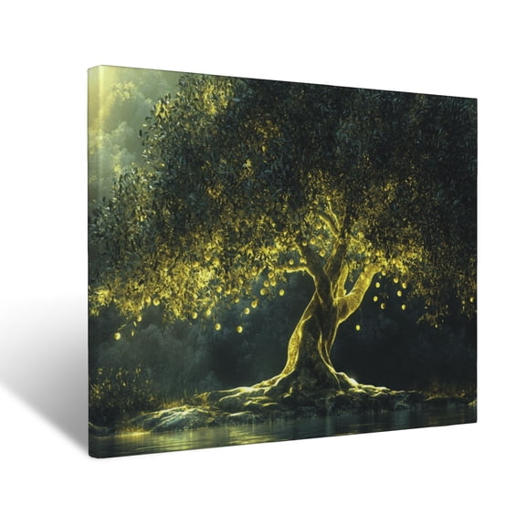 CozyNet Glowing Olive Tree Glowing With Radiant Fruit Beside Still Waters Peaceful Symbol Of Abundanc Wall Art Prints With Frame Canvas Perfect for Living Room & Bedroom, Wall Decor 16"x20"