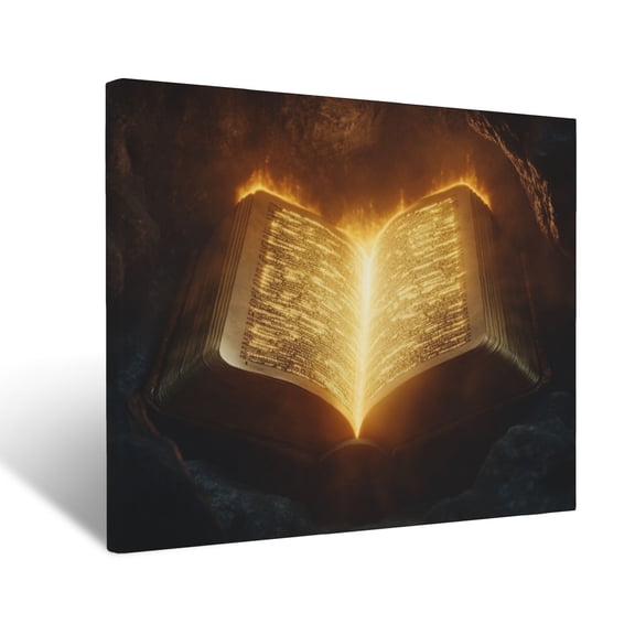 CozyNet Glowing Radiant Bible Resting Open With Beams Of Wisdom Shining Outward Wall Art Prints With Frame Canvas Perfect for Living Room & Bedroom, Ready to Hang, Wall Decor 12"x16"