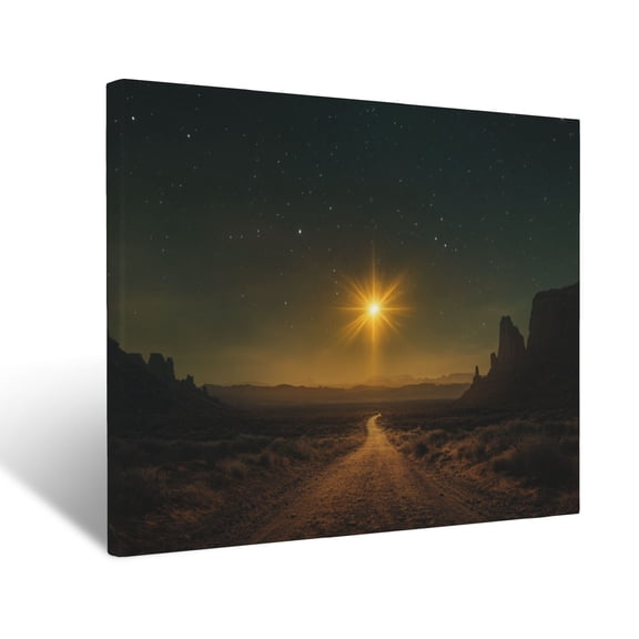 CozyNet Glowing Radiant Star Guiding Travelers Through A Calm Desert Night Wall Art Prints With Frame Canvas Perfect for Living Room & Bedroom, Ready to Hang, Wall Decor 12"x16"