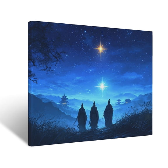 CozyNet Glowing Radiant Star Leading The Three Wise Men Under A Tranquil Night Sky Wall Art Prints With Frame Canvas Perfect for Living Room & Bedroom, Ready to Hang, Wall Decor 16"x20"