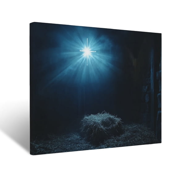 CozyNet Glowing Radiant Star Over A Stable Surrounded By Soft Divine Light Wall Art Prints With Frame Canvas Perfect for Living Room & Bedroom, Ready to Hang, Wall Decor 12"x16"