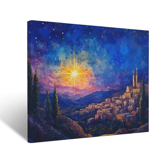 CozyNet Glowing Radiant Star Shining Brightly Over Bethlehem Tranquil Hills Wall Art Prints With Frame Canvas Perfect for Living Room & Bedroom, Ready to Hang, Wall Decor 12"x16"