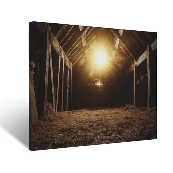 CozyNet Glowing Radiant Star Shining Above A Stable In Bethlehem Under Soft Beams Wall Art Prints With Frame Canvas Perfect for Living Room & Bedroom, Ready to Hang, Wall Decor 12"x16"