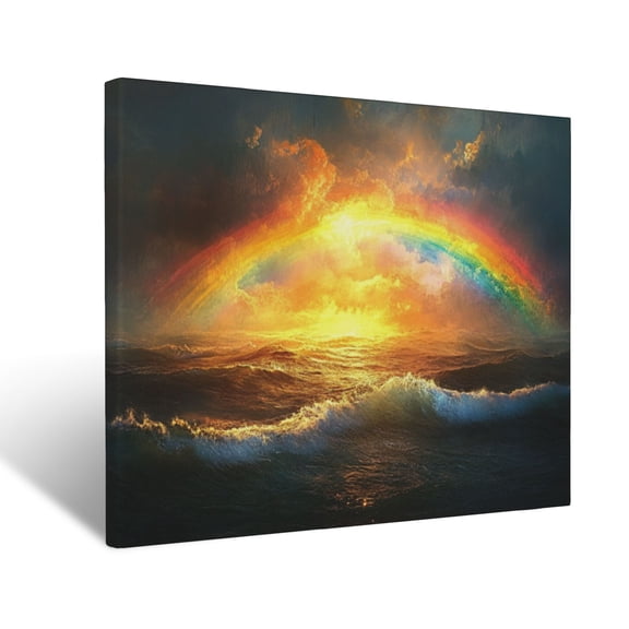 CozyNet Glowing Rainbow Shining Above A Stormy Sea Image Of Hope, Promise & God Covenant Wall Art Prints With Frame Canvas Perfect for Living Room & Bedroom, Ready to Hang, Wall Decor 12"x16"