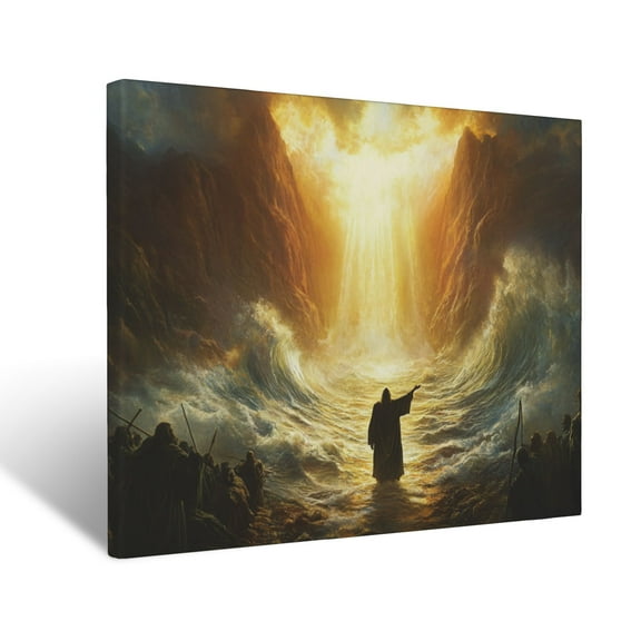 CozyNet Glowing Scene Of Moses Parting The Red Sea Under Divine Heavenly Light Wall Art Prints With Frame Canvas Perfect for Living Room & Bedroom, Ready to Hang, Wall Decor 16"x20"
