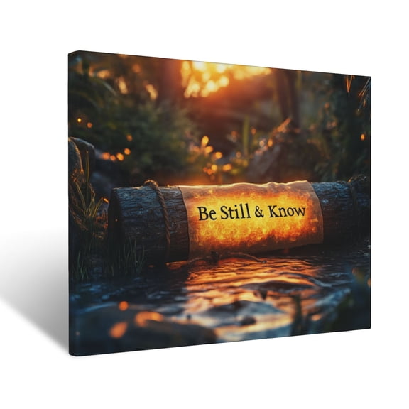 CozyNet Glowing Scroll With The Words "Be Still & Know" Surrounded By Peaceful Natural Scenery Wall Art Prints With Frame Canvas Perfect for Living Room & Bedroom, Ready to Hang, Wall Decor 12"x16"