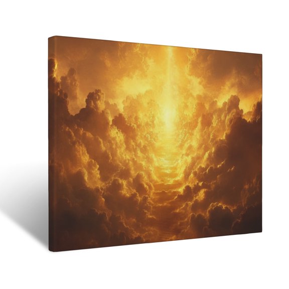 CozyNet Glowing Staircase Glowing Softly Upward Into Radiant Golden Light Surrounded By Clouds Symbol Wall Art Prints With Frame Canvas Perfect for Living Room & Bedroom, Wall Decor 12"x16"