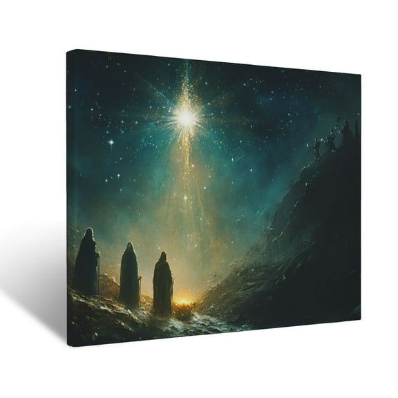 CozyNet Glowing Star Leading The Three Wise Men To The Manger, With Angels Singing Above Wall Art Prints With Frame Canvas Perfect for Living Room & Bedroom, Ready to Hang, Wall Decor 12"x16"