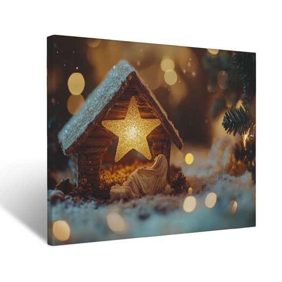 CozyNet Glowing Star Shining On A Manger Scene, Symbolizing The Birth Of Hope And Salvation Wall Art Prints With Frame Canvas Perfect for Living Room & Bedroom, Ready to Hang, Wall Decor 12"x16"