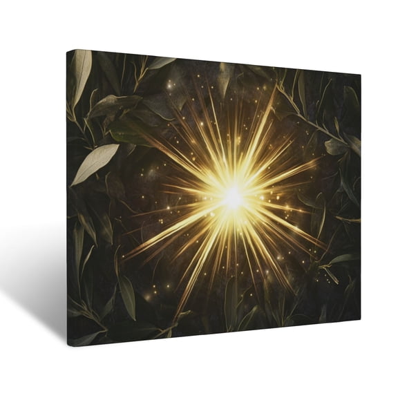 CozyNet Glowing Starburst Cross Radiating Light, Surrounded By Olive Leaves Wall Art Prints With Frame Canvas Perfect for Living Room & Bedroom, Ready to Hang, Wall Decor 12"x16"