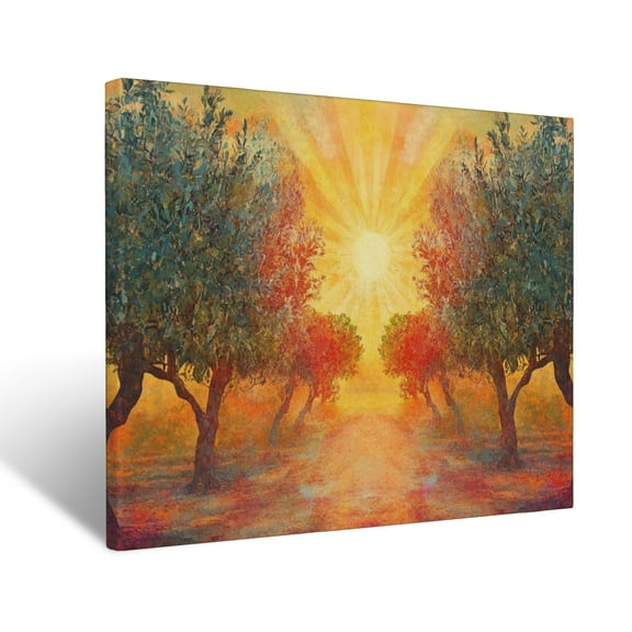 CozyNet Glowing Sunrise Glowing Behind A Radiant Olive Grove Peaceful Image Symbolizing Hope & Divine Wall Art Prints With Frame Canvas Perfect for Living Room & Bedroom, Wall Decor 12"x16"