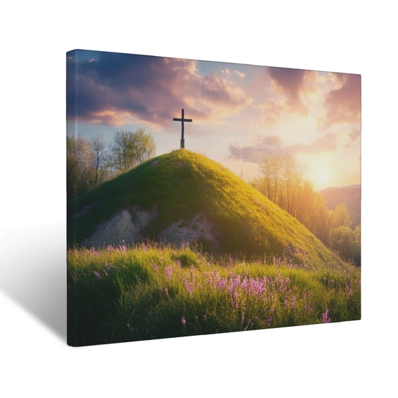 CozyNet Glowing Sunrise Illuminating The Cross On A Hill Serene Image Symbolizing Hope, Sacrifice & R Wall Art Prints With Frame Canvas Perfect for Living Room & Bedroom, Wall Decor 12"x16"