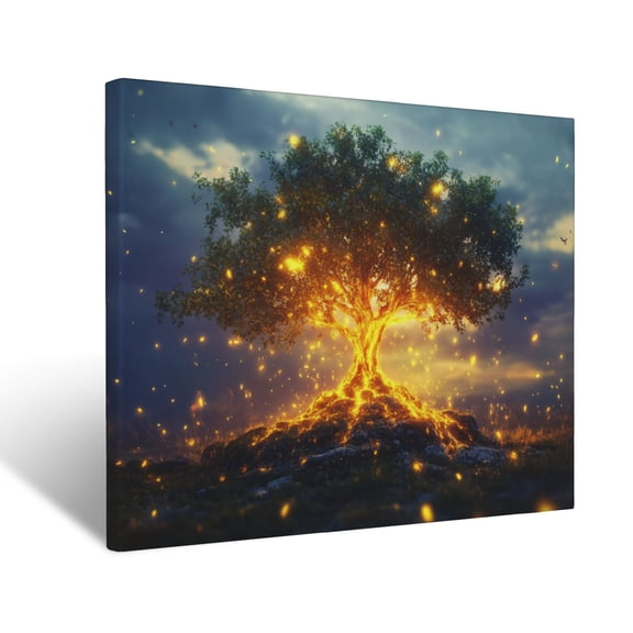 CozyNet Glowing Tree Of Life Glowing In Radiant Twilight Vibrant Image Symbolizing Growth, Faith & Di Wall Art Prints With Frame Canvas Perfect for Living Room & Bedroom, Wall Decor 12"x16"