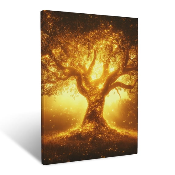 CozyNet Glowing Tree Of Life Standing In A Meadow Surrounded By Golden Light Divine Creation Wall Art Prints With Frame Canvas Perfect for Living Room & Bedroom, Ready to Hang, Wall Decor 12"x16"