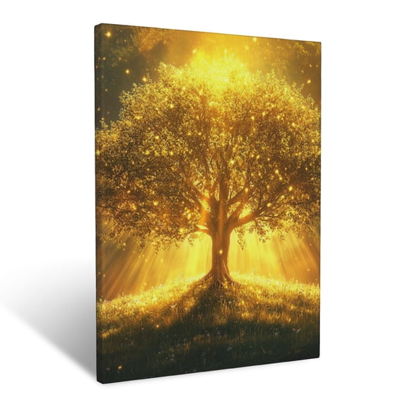 CozyNet Glowing Tree Of Life Standing In A Peaceful Meadow Under Golden Rays Symbol Of Hope Eternal Wall Art Prints With Frame Canvas Perfect for Living Room & Bedroom, Wall Decor 12"x16"
