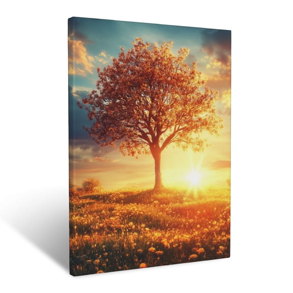 CozyNet Glowing Tree Of Life Standing Tall In A Vibrant Meadow Under Golden Sunlight Hope And Eternal Wall Art Prints With Frame Canvas Perfect for Living Room & Bedroom, Wall Decor 12"x16"