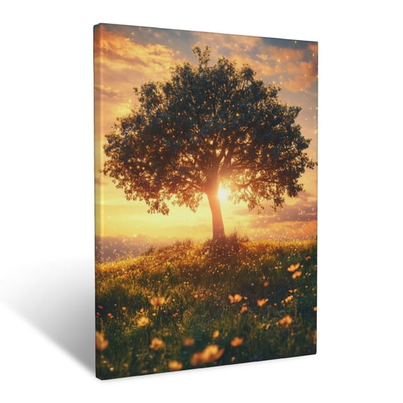 CozyNet Glowing Tree Of Life Standing Tall In A Vibrant Meadow Under Radiant Sunlight Eternal Hope An Wall Art Prints With Frame Canvas Perfect for Living Room & Bedroom, Wall Decor 12"x16"