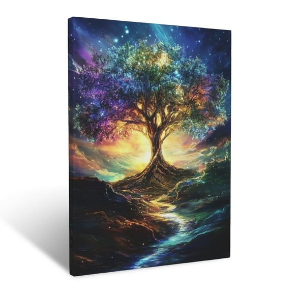 CozyNet A Glowing Tree Surrounded By Vibrant Heavenly Light Serene Beauty & Tree Of Life Imagery Wall Art Prints With Frame Canvas Perfect for Living Room & Bedroom, Wall Decor 12"x16"