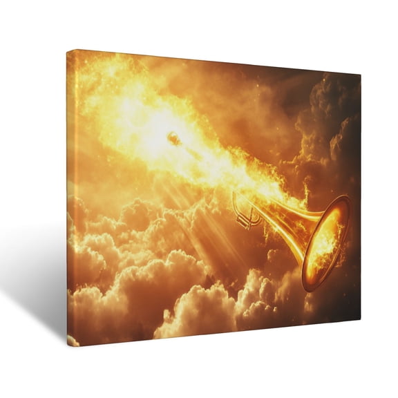CozyNet Glowing Trumpet In The Clouds Powerful Symbol Of Faith, Heralding Divine Messages Of Hope Wall Art Prints With Frame Canvas Perfect for Living Room & Bedroom, Wall Decor 12"x16"