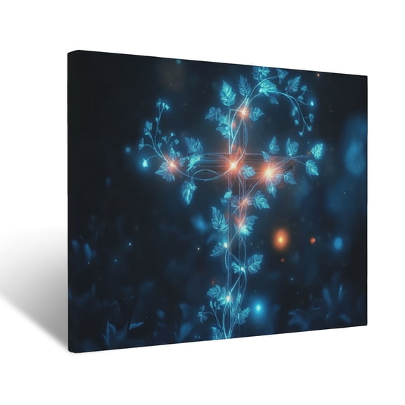 CozyNet Glowing Vine Entwined With A Cross, Symbolizing Eternal Connection & Divine Love Wall Art Prints With Frame Canvas Perfect for Living Room & Bedroom, Ready to Hang, Wall Decor 12"x16"