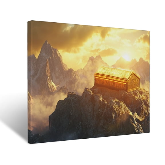 CozyNet Golden Glowing Ark Resting On Mountaintop, Radiating Divine Assurance Wall Art Prints With Frame Canvas Perfect for Living Room & Bedroom, Ready to Hang, Wall Decor 12"x16"