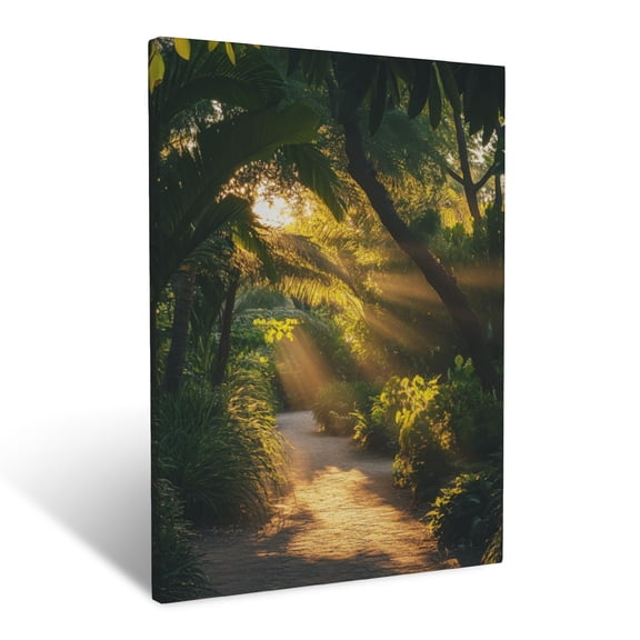 CozyNet Golden Hour Light Illuminating A Peaceful Botanical Garden Wall Art Prints With Frame Canvas Perfect for Living Room & Bedroom, Ready to Hang, Wall Decor 16"x20"in