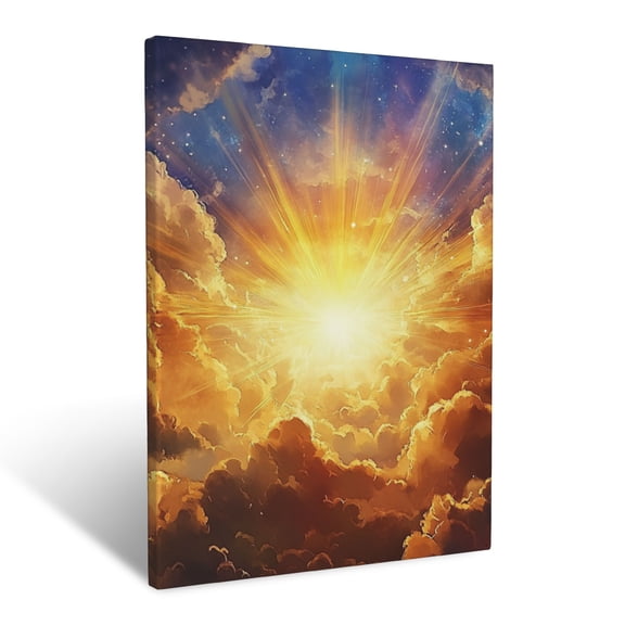 CozyNet Golden Rays Piercing Dark Clouds Dramatic Heavenly Scene Symbolizing Hope Wall Art Prints With Frame Canvas Perfect for Living Room & Bedroom, Ready to Hang, Wall Decor 12"x16"