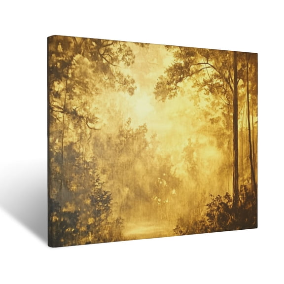 CozyNet Golden Sunlight Breaking Through Mist In A Quiet, Dense Forest Wall Art Prints With Frame Canvas Perfect for Living Room & Bedroom, Ready to Hang, Wall Decor 12"x16"