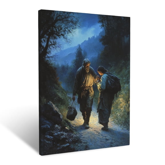 CozyNet The Good Samaritan Helping A Traveler On A Quiet Road, Glowing With Compassion & Hope Wall Art Prints With Frame Canvas Perfect for Living Room & Bedroom, Ready to Hang, Wall Decor 16"x20"