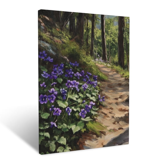 CozyNet Graceful Wild Violets Blooming On A Peaceful Woodland Trail Wall Art Prints With Frame Canvas Perfect for Living Room & Bedroom, Ready to Hang, Wall Decor 12"x16"in