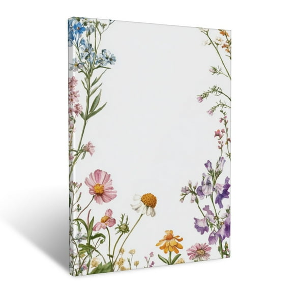 CozyNet Hand Illustrated Floral Border With Delicately Detailed Wildflowers And Sprigs Wall Art Prints With Frame Canvas Perfect for Living Room & Bedroom, Ready to Hang, Wall Decor 12"x16"in