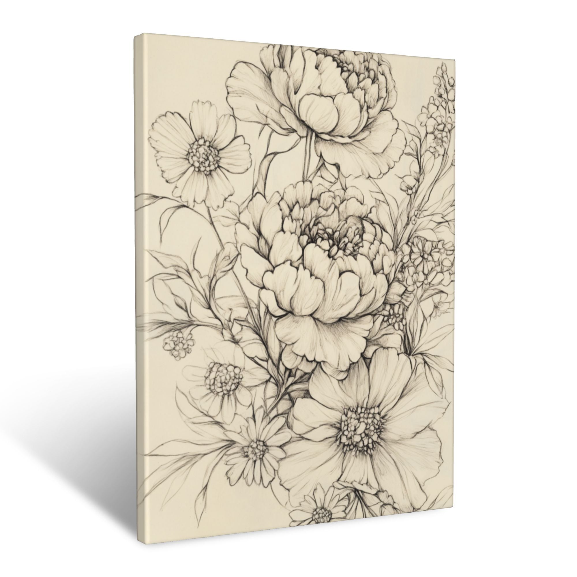 CozyNet Hand Sketched Floral Study Of Peonies, Daisies & Delicate ...