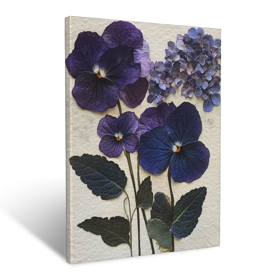 CozyNet Handcrafted Pressed Flower Art Featuring Violets & Hydrangeas Wall Art Prints With Frame Canvas Perfect for Living Room & Bedroom, Ready to Hang, Wall Decor 12"x16"in