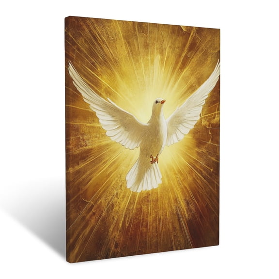 CozyNet The Holy Spirit As A Dove Flying Through Golden Rays Of Light Wall Art Prints With Frame Canvas Perfect for Living Room & Bedroom, Ready to Hang, Wall Decor 12"x16"